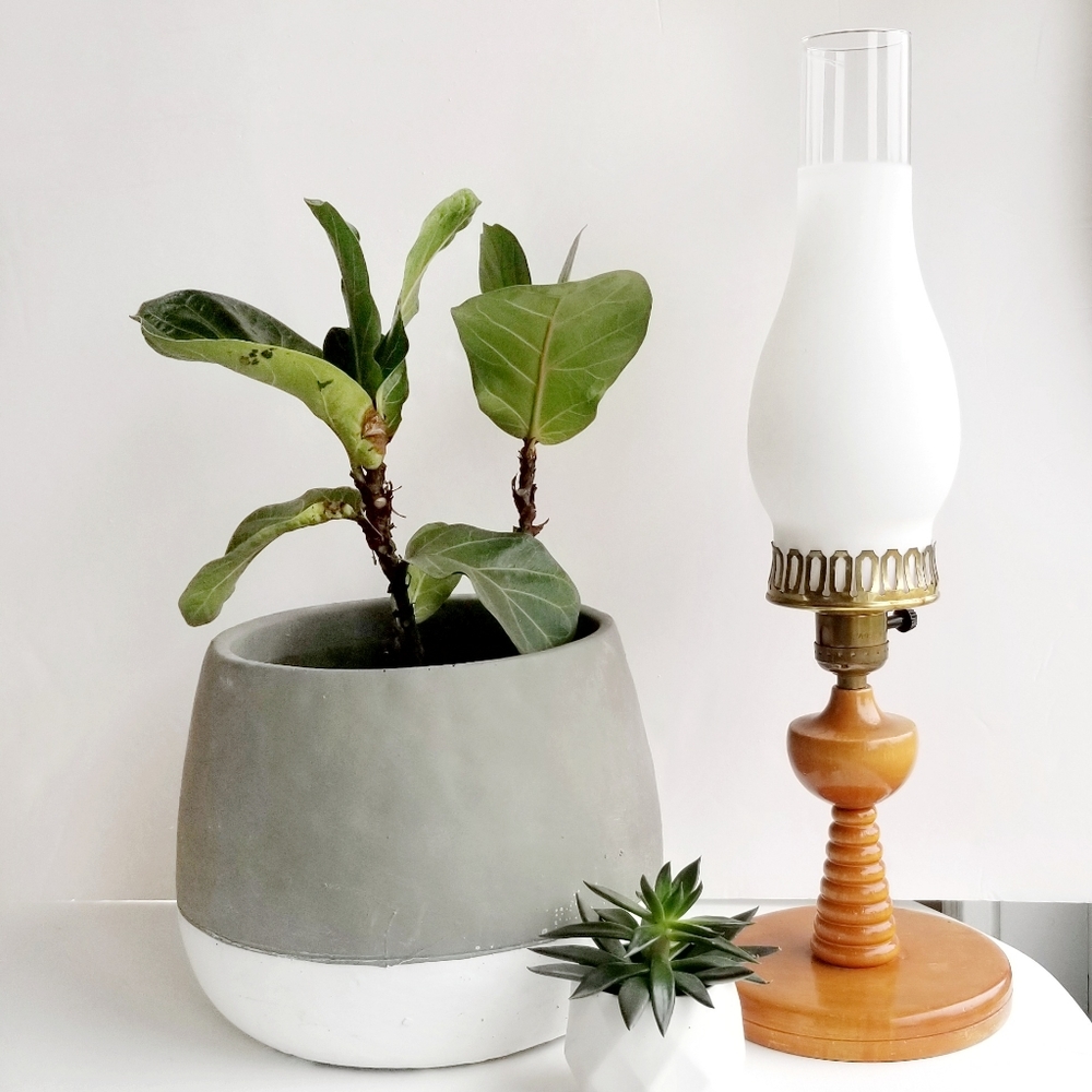 SOLD Vintage 70s Wooden Hurricane Lamp